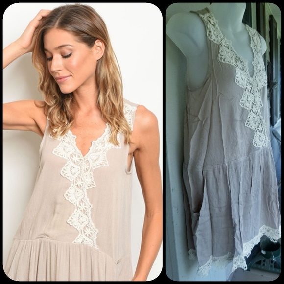 👽 free spirit Boho hippie people Crochet Lace Trim Swing Slip Dress NEW! - Picture 2 of 8